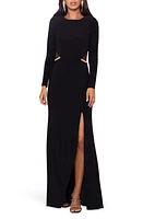 Xscape Evenings Illusion Cutout Long Sleeve Evening Gown Black/Gold at Nordstrom,