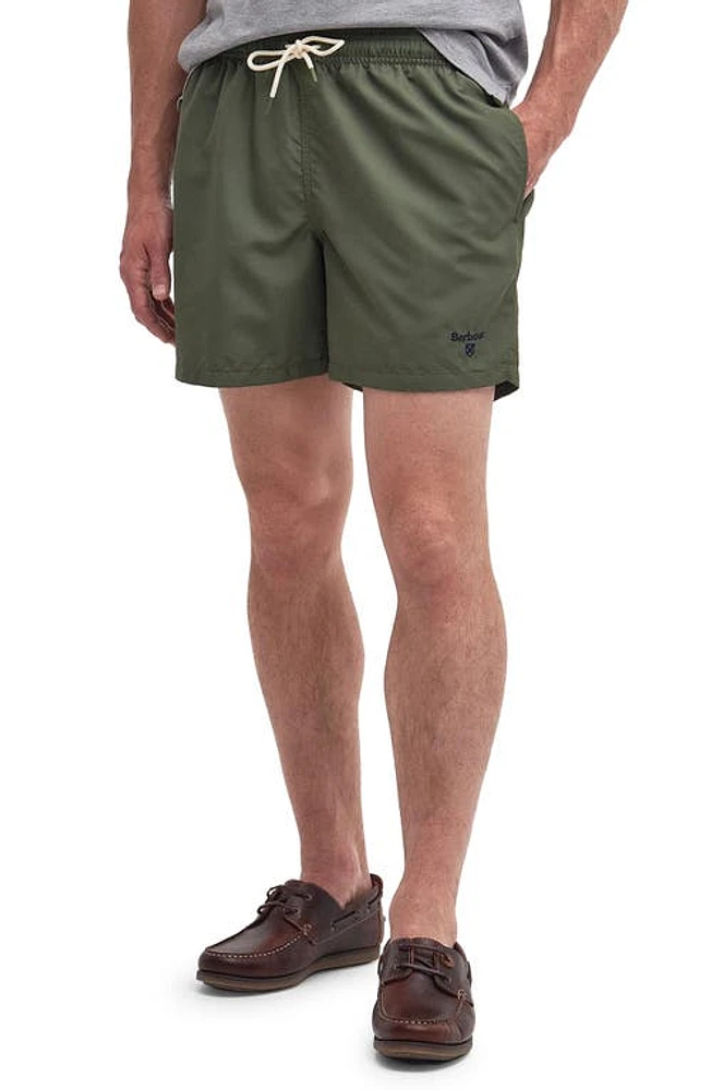 Barbour Staple Logo Embroidered Swim Trunks Olive at Nordstrom,