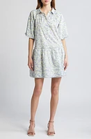 En Saison Egret Floral Cotton Minidress White Light Blue at Nordstrom,