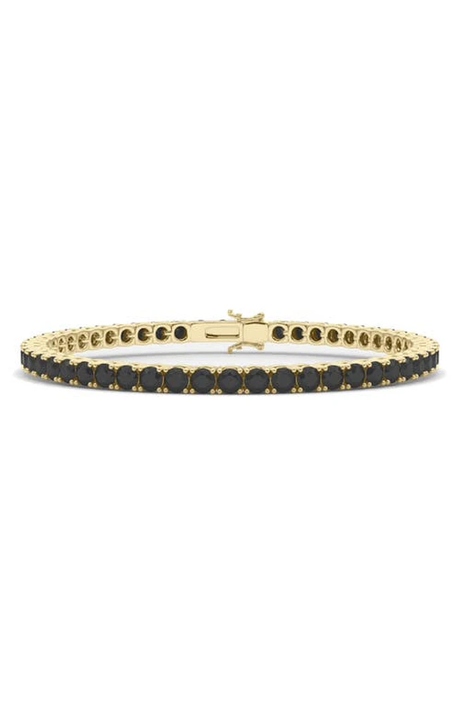 HauteCarat Lab Created Black Diamond Tennis Bracelet in Yellow Gold/Diamond at Nordstrom, Size 7