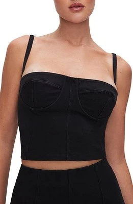 Good American Sculpt Bustier Stretch Denim Crop Top Black001 at Nordstrom,