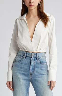 Open Edit Pleated Poplin Crop Shirt Ivory Cloud at Nordstrom,