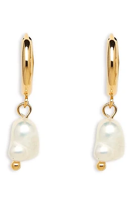 Petit Moments Alexandria Pearl Drop Huggie Hoop Earrings in Gold at Nordstrom