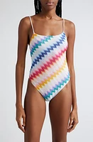 Missoni Metallic Chevron Stripe Knit One-Piece Swimsuit in Multicolor White Base at Nordstrom, Size 10 Us