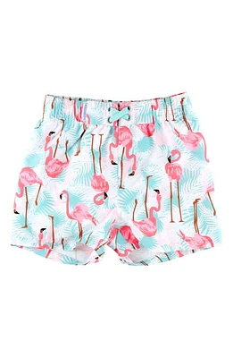 RuggedButts Kids' Flamingo Swim Trunks in White at Nordstrom, Size 8