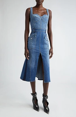 Alexander McQueen Pleated Denim Midi Dress Worn Wash at Nordstrom, Us