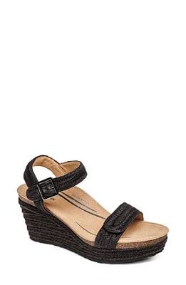 Aetrex Sydney Wedge Espadrille Sandal All Black at Nordstrom,