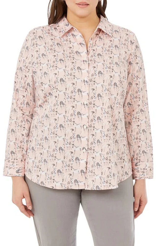 Foxcroft Davis Soft Zebra Cotton Button-Up Shirt in Pink Champagne at Nordstrom, Size 20W