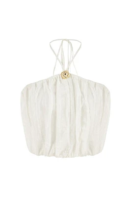 Nocturne Ruffled Crop Top in Ecru at Nordstrom