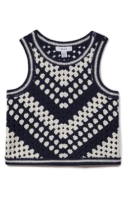 Reiss Kids' Sabrina Sr. Cotton Crochet Sweater Tank Ivory at Nordstrom,