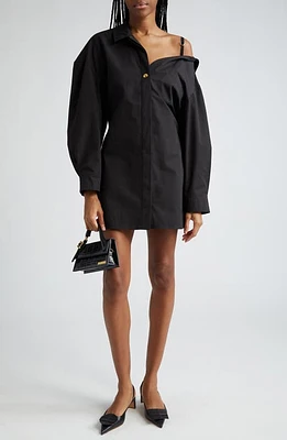 Jacquemus La Mini Robe Chemise Long Sleeve Shirtdress Black at Nordstrom, Us