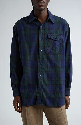 BEAMS Tartan Plaid Button-Up Shirt Navy 79 at Nordstrom,