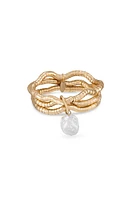 Ettika Freshwater Pearl Drop Layered Stretch Bracelet in Gold at Nordstrom