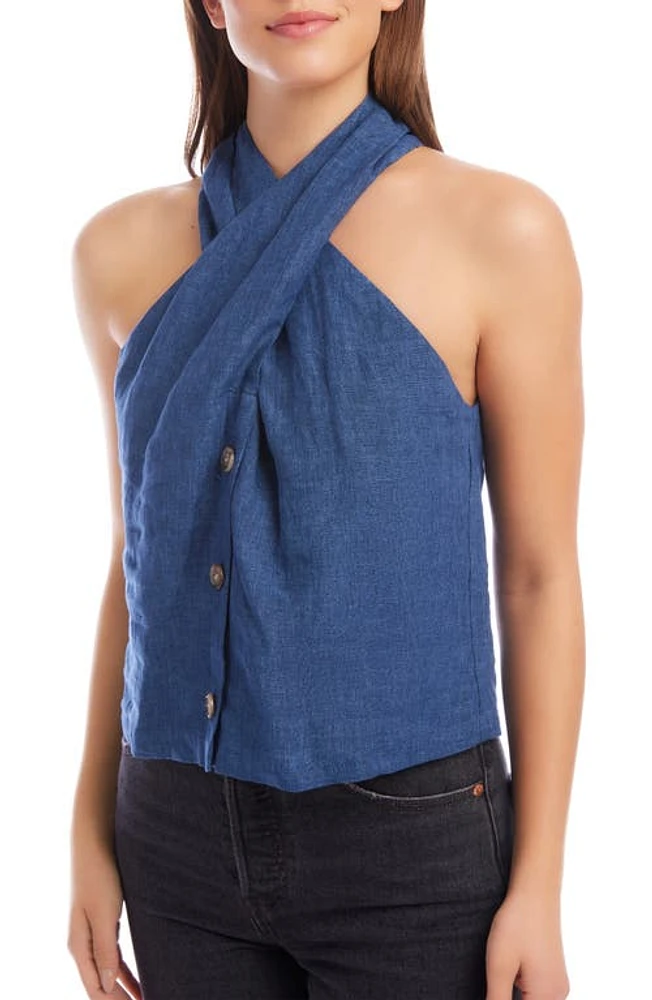 FIFTEEN TWENTY Milly Sleeveless Linen Top in Blue at Nordstrom, Size Medium