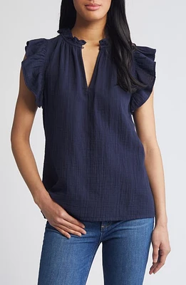 caslon(r) Flounce Sleeve Cotton Gauze Top at Nordstrom,