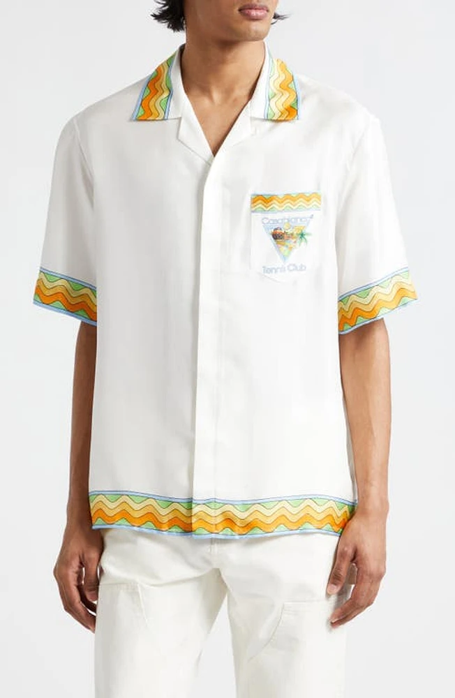 Casablanca Wave Print Silk Camp Shirt in Afro Cubism Tennis Club at Nordstrom, Size Small