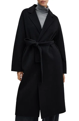 MANGO Belted Wool Blend Coat in Black at Nordstrom, Size Large