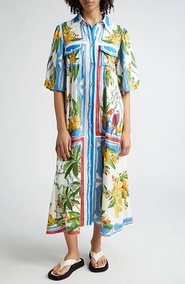 FARM Rio Tropical Destination Maxi Linen Blend Shirtdress Off-White at Nordstrom,