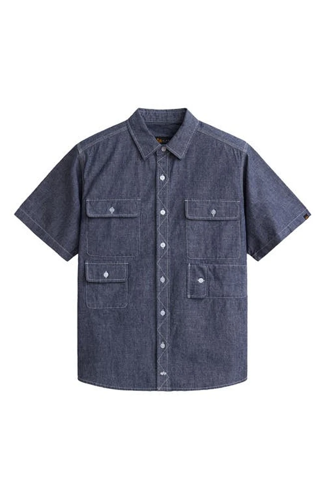 Alpha Industries Multipocket Short Sleeve Button-Up Shirt Replica Blue at Nordstrom,