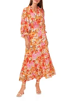 Vince Camuto Floral Smocked Waist Maxi Dress in Tulip Red at Nordstrom, Size Medium