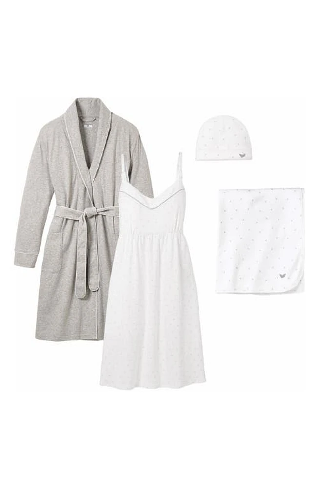 Petite Plume The Hospital Stay Maternity/Nursing Robe, Nightgown, Baby Hat & Blanket in Heather Grey at Nordstrom, Size X-Large