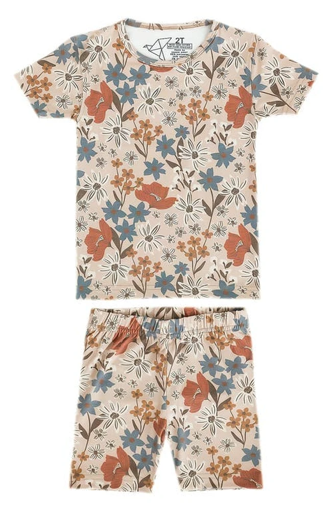 Copper Pearl Kids' Eden Floral Print Fitted Two-Piece Short Pajamas in Beige Multi at Nordstrom