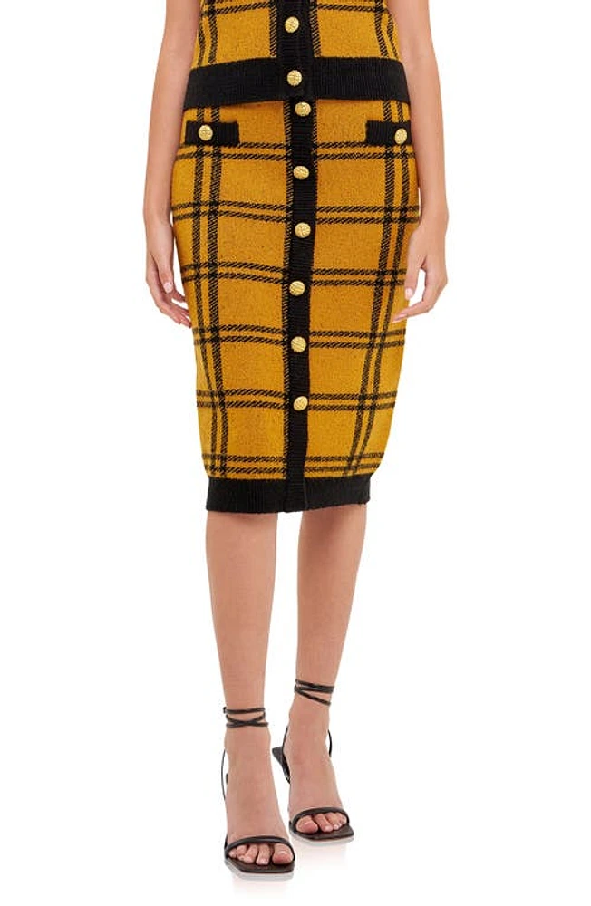 English Factory Plaid Double Knit Midi Pencil Skirt Yellow/Black at Nordstrom,