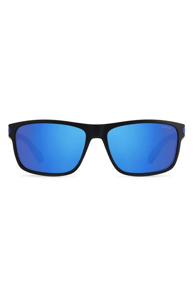 Polaroid 58mm Polarized Rectangular Sunglasses in Matte Black Blue /Blue at Nordstrom