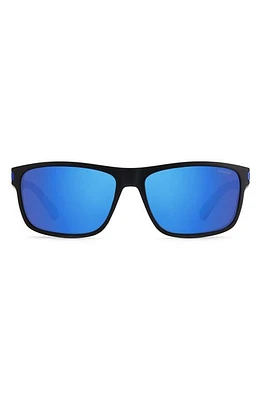 Polaroid 58mm Polarized Rectangular Sunglasses in Matte Black Blue /Blue at Nordstrom