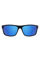 Polaroid 58mm Polarized Rectangular Sunglasses in Matte Black Blue /Blue at Nordstrom