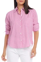 Karen Kane Stripe Ruched Sleeve Cotton Button-Up Shirt at Nordstrom