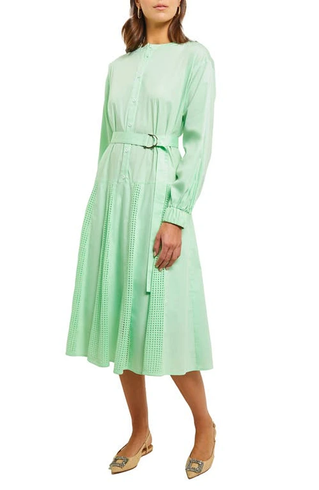 Misook Long Sleeve Cotton Blend Midi Shirtdress Paradise Green at Nordstrom,