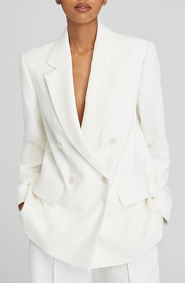 Club Monaco Relaxed Double Breasted Crepe Blazer 002 - Off White/Blanc Casse at Nordstrom,