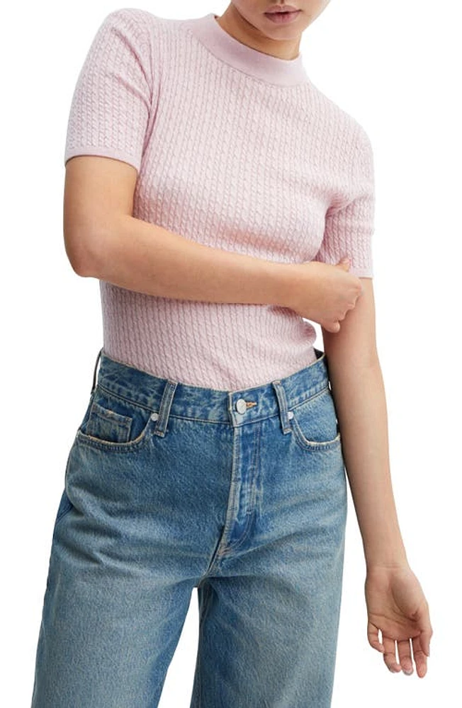 MANGO Marciano Short Sleeve Baby Cable Sweater Light Pastel Pink at Nordstrom,