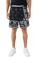 True Religion Brand Jeans Bandana Print Mesh Shorts in Jet Black at Nordstrom, Size Large