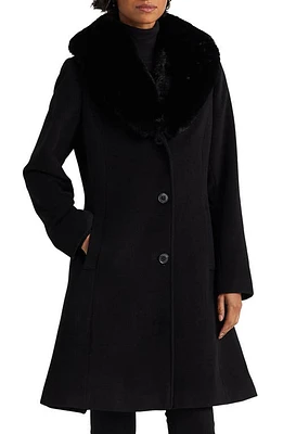 Lauren Ralph Faux Fur Shawl Collar Wool Blend Coat at Nordstrom,