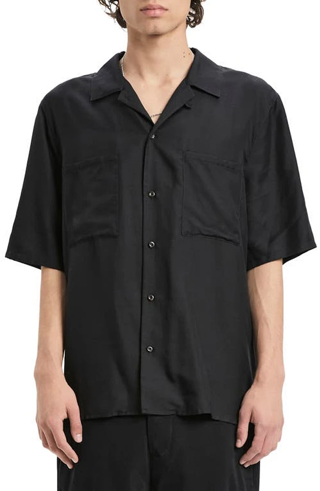 VAYDER Alonzo Oversize Lyocell & Silk Camp Shirt Black at Nordstrom,