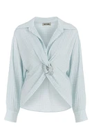 Nocturne Textured Blouse with Front Knot in Blue at Nordstrom