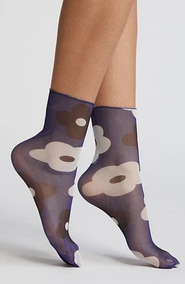 HIGH HEEL JUNGLE Retro Floral Mesh Socks in Indigo at Nordstrom