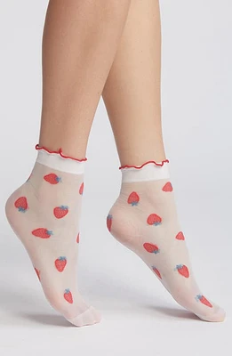 Casa Clara Strawberry Quarter Socks in Mesh Berry at Nordstrom