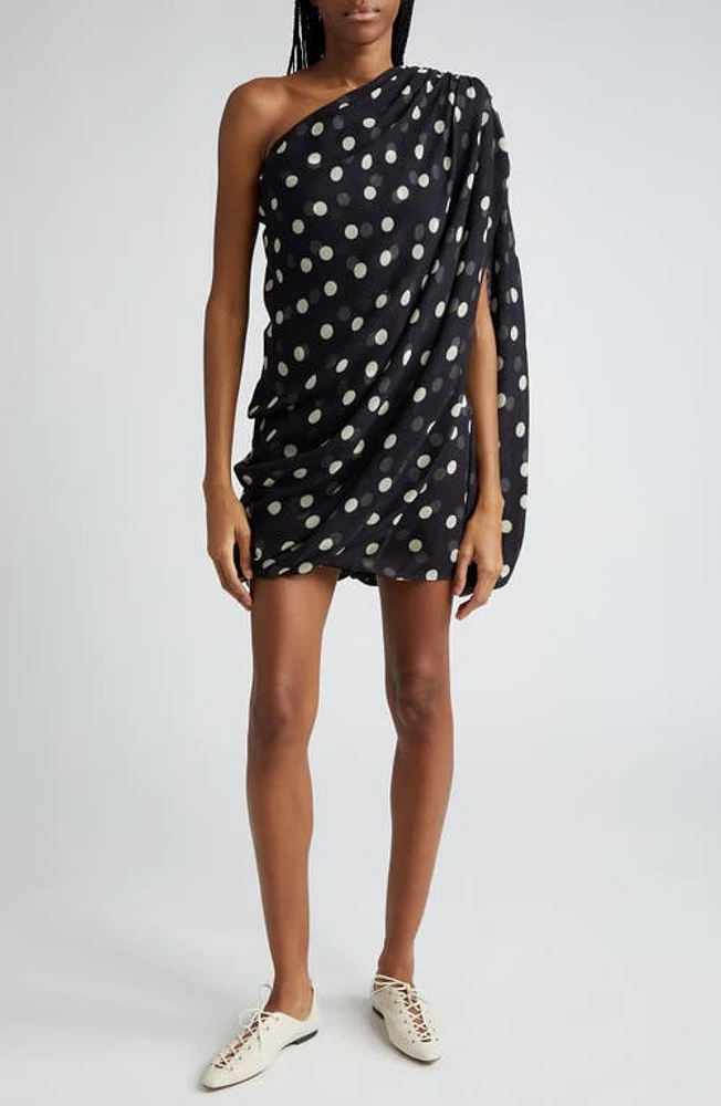 Stella McCartney Polka Dot One Shoulder Silk Chiffon Dress Black/Cream at Nordstrom, Us