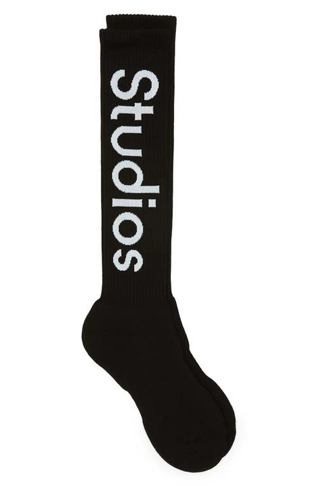 Acne Studios Logo Rib Socks in Black at Nordstrom