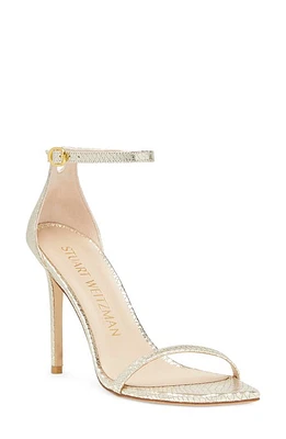 Stuart Weitzman Nudistcurve Ankle Strap Sandal in Platino Embossed Snake at Nordstrom, Size 11