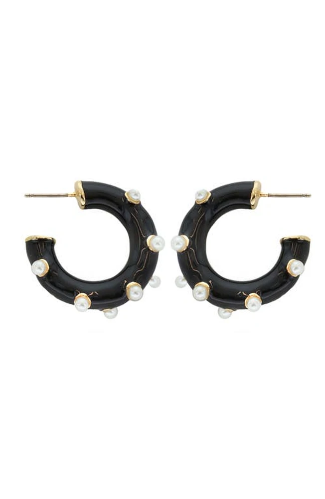 Panacea Imitation Pearl Hoop Earrings in Black at Nordstrom