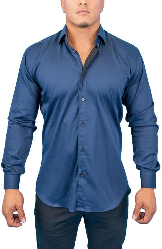 Maceoo Fibonacci Dark Denim Blue Contemporary Fit Button-Up Shirt at Nordstrom,