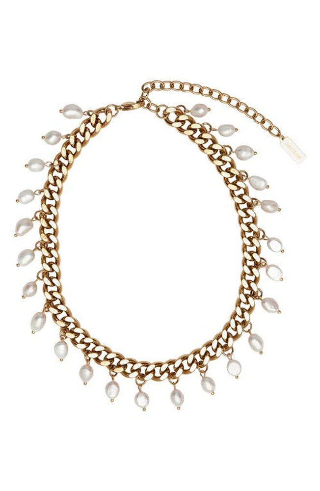 st. Moran Freshwater Pearl Charm Curb Link Necklace in White/gold at Nordstrom