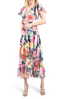 Komarov Floral Flutter Sleeve Charmeuse & Chiffon Cocktail Dress Begonia Dream at Nordstrom,