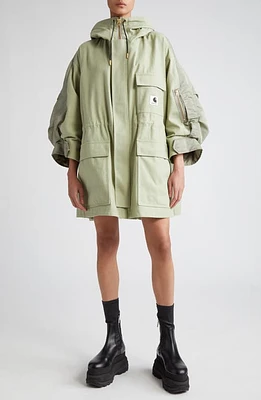 Sacai Carhartt WIP Mixed Media Coat Light Green Khaki at Nordstrom,