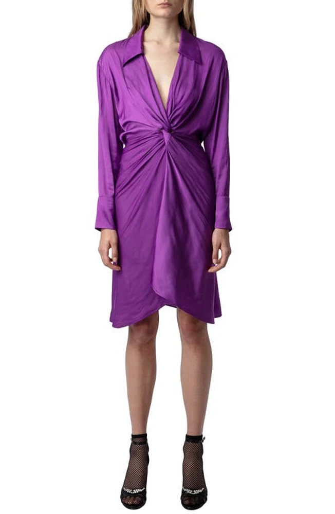 Zadig & Voltaire Rozo Gathered Long Sleeve Satin Dress in Goa at Nordstrom, Size Large