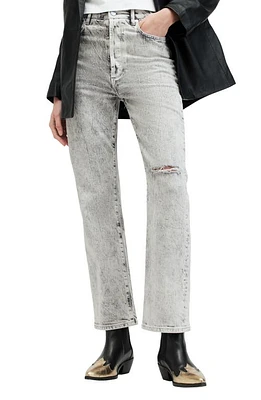 AllSaints Edie Ripped Acid Wash Straight Leg Jeans Snow Grey at Nordstrom,